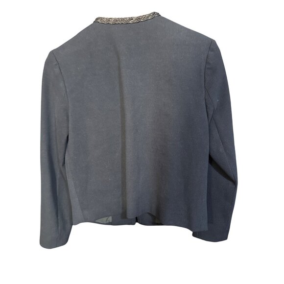 J.McLaughlin Navy Blue Ribbed Knit Jacket With Braided Trim Open Front 4 Pockets - Picture 6 of 6